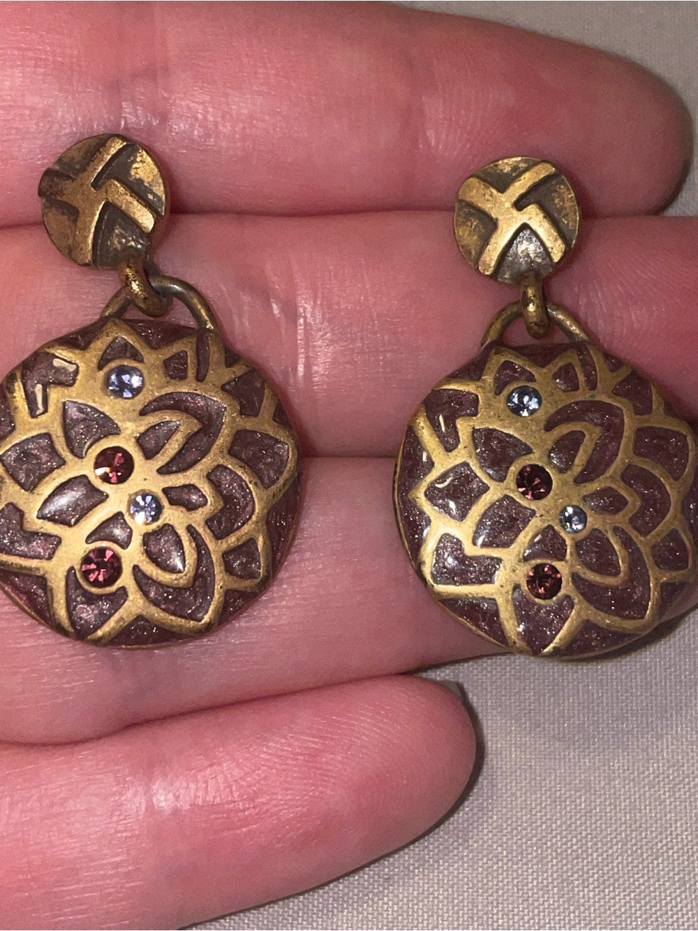 Gold-Tone Floral Drop Earrings with purple Accents